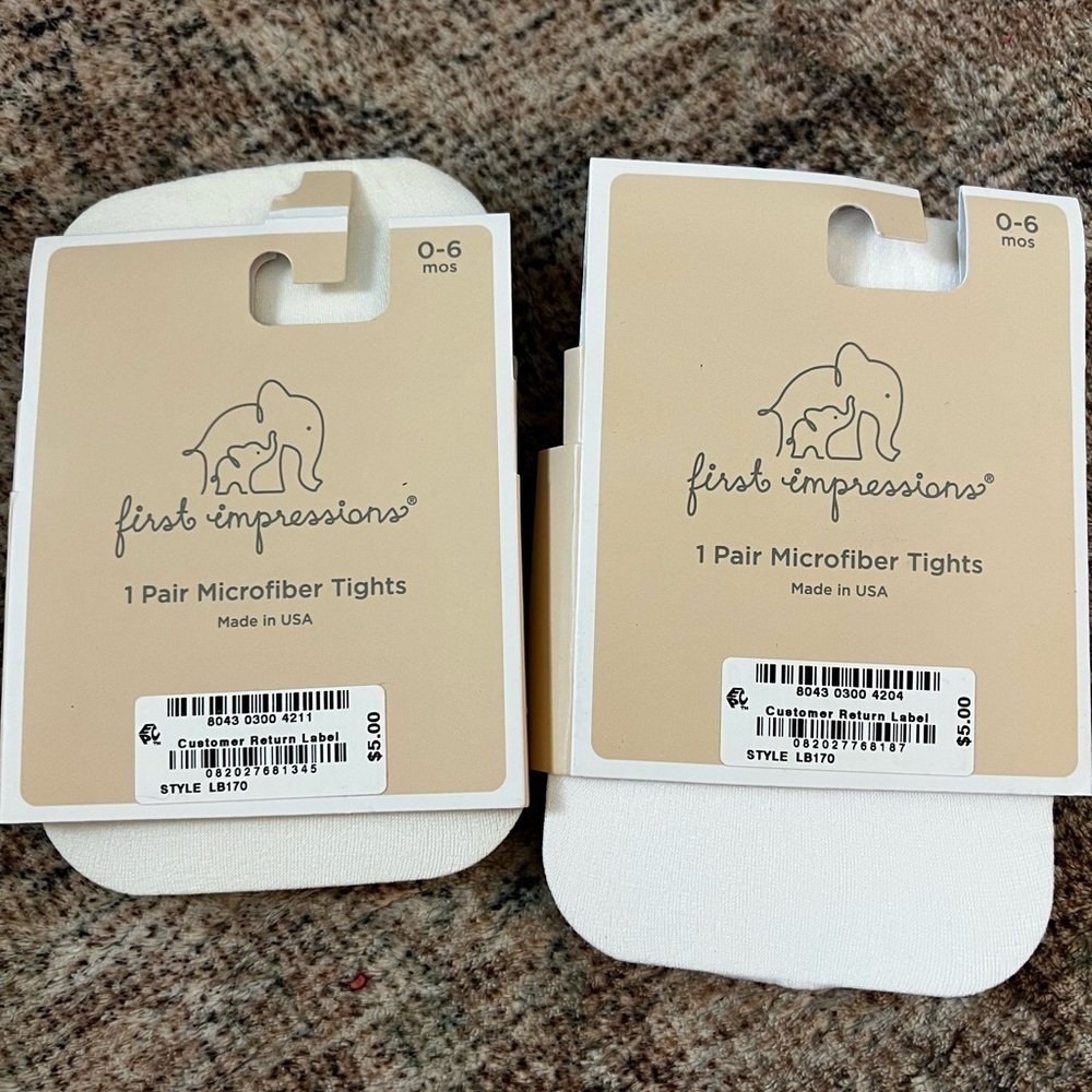 4/$20 First Impressions White & Ivory Microfiber Tights Bundle 0-6 Months